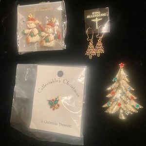 Christmas/Holiday earrings and pins lot